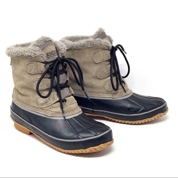 Khombu Alyssa Taupe Leather Faux Fur Duck Boots Size 6M - Picture 1 of 12